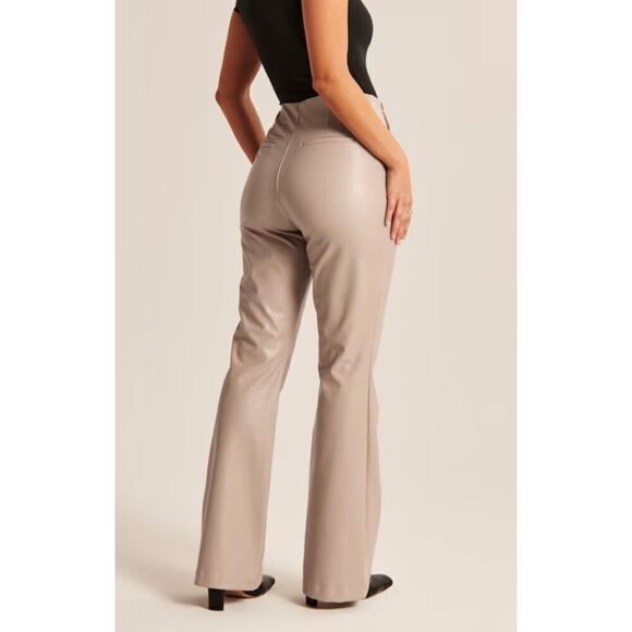 Abercrombie & Fitch Vegan Leather Slim Flare Pants in a Tan/Taupe Color - Picture 4 of 13